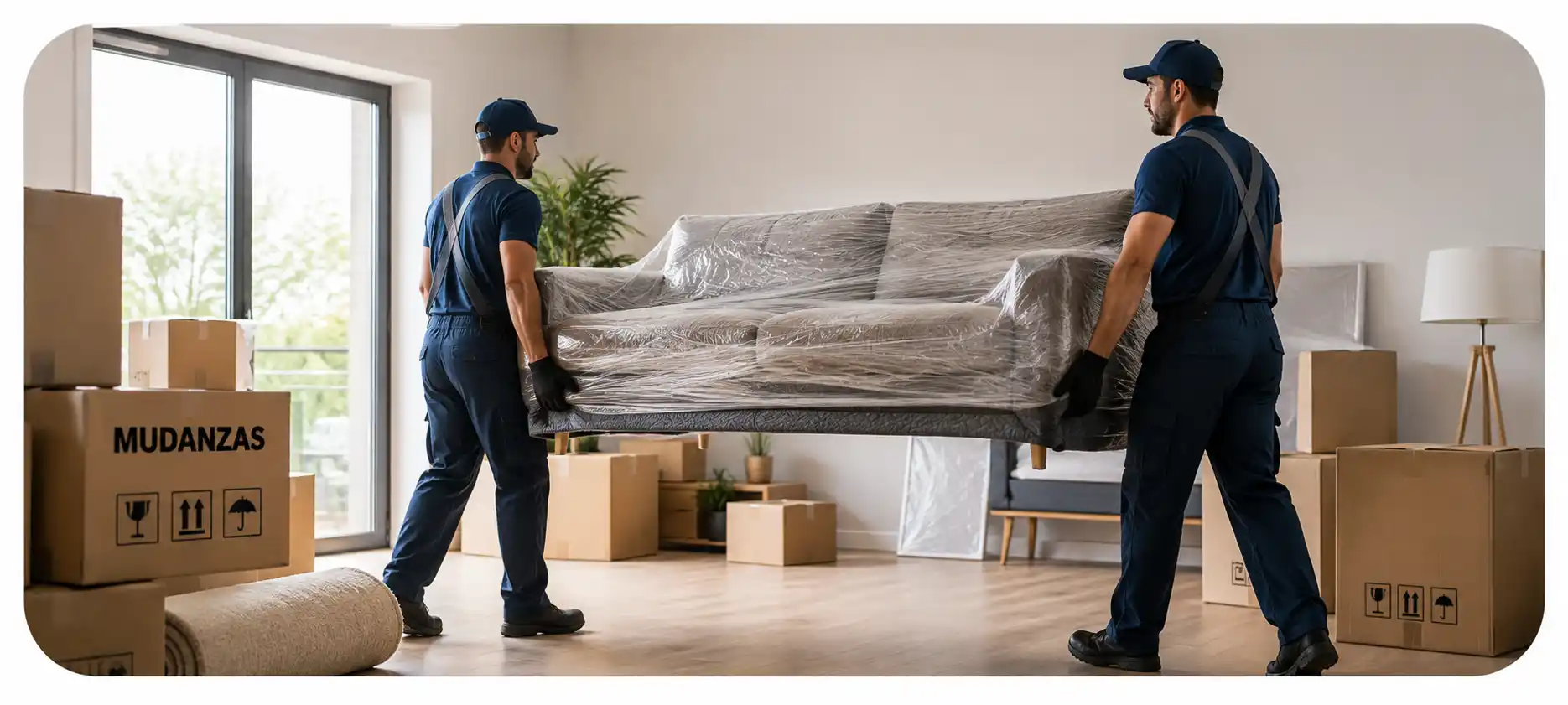 Cajas y muebles preparados para una mudanza