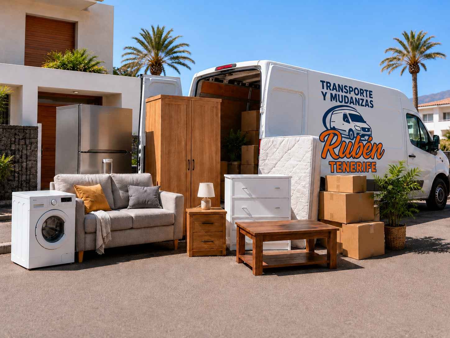 Furgón preparado para recoger muebles en Tenerife